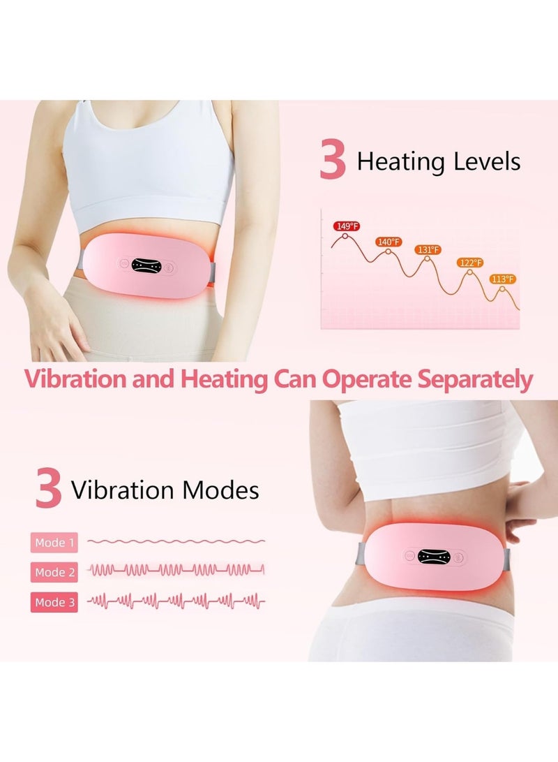 Easy Shop Portable Cordless Heating Pad for Period Cramps Relief, Rechargeable Electric Heat Belt with 3 Adjustable Heat Levels and 4 Vibration Modes, Perfect Gift for Women and Girls, Pink - Image 3
